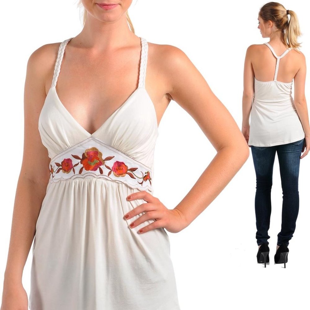 Women's White Floral Embroidered Halter Top